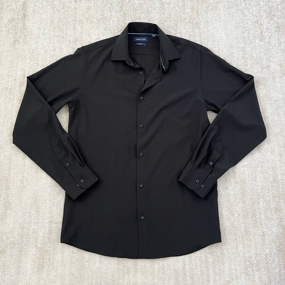Nautica Slim Fit Long Sleeve Black Button Up Shirt M 15-15.5